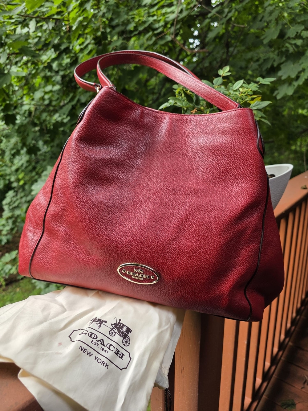 Coach Leather Shoulder Bag in Deep Red